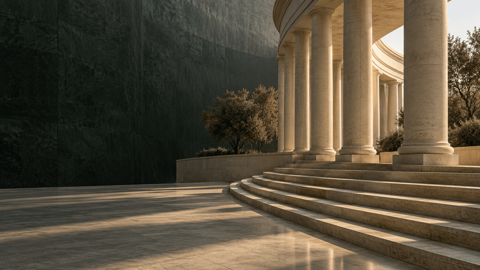 Sculptural stone arches catching warm afternoon light